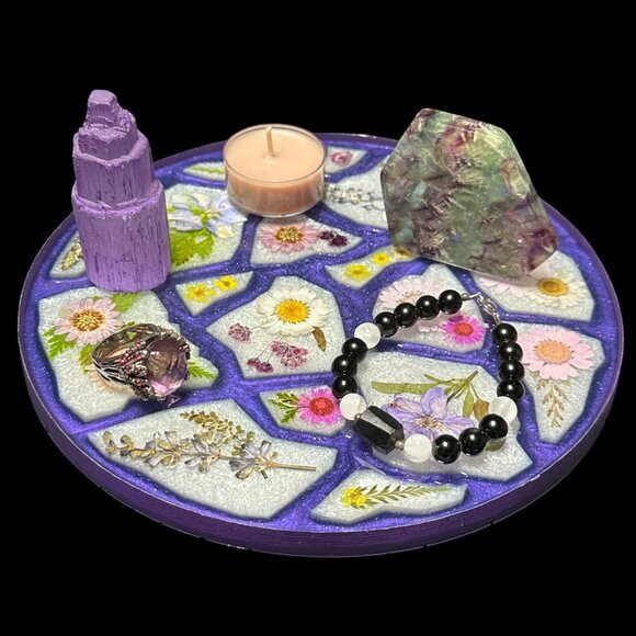 Wildflowers Geode Agate Vanity Tray | Perfume Tray | Candle Tray - Picture 3 of 3